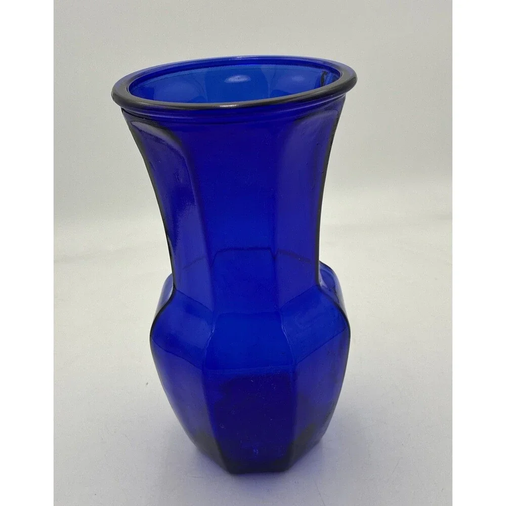 Vintage Cobalt  Dark Blue  Glass Fluted Panel Vase - 9-1/2